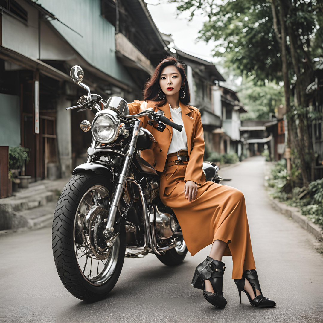 バイクとおしゃれな日本人女性